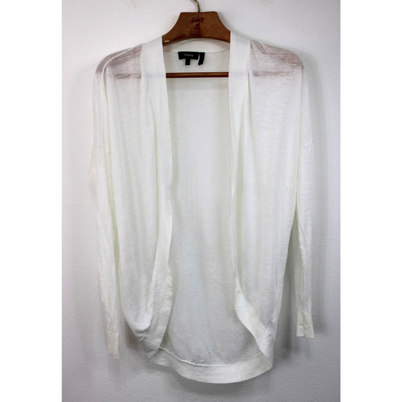 Theory Women’s Size S White Linen Viscose Knit Open Front Cardigan Duster - Picture 5 of 9